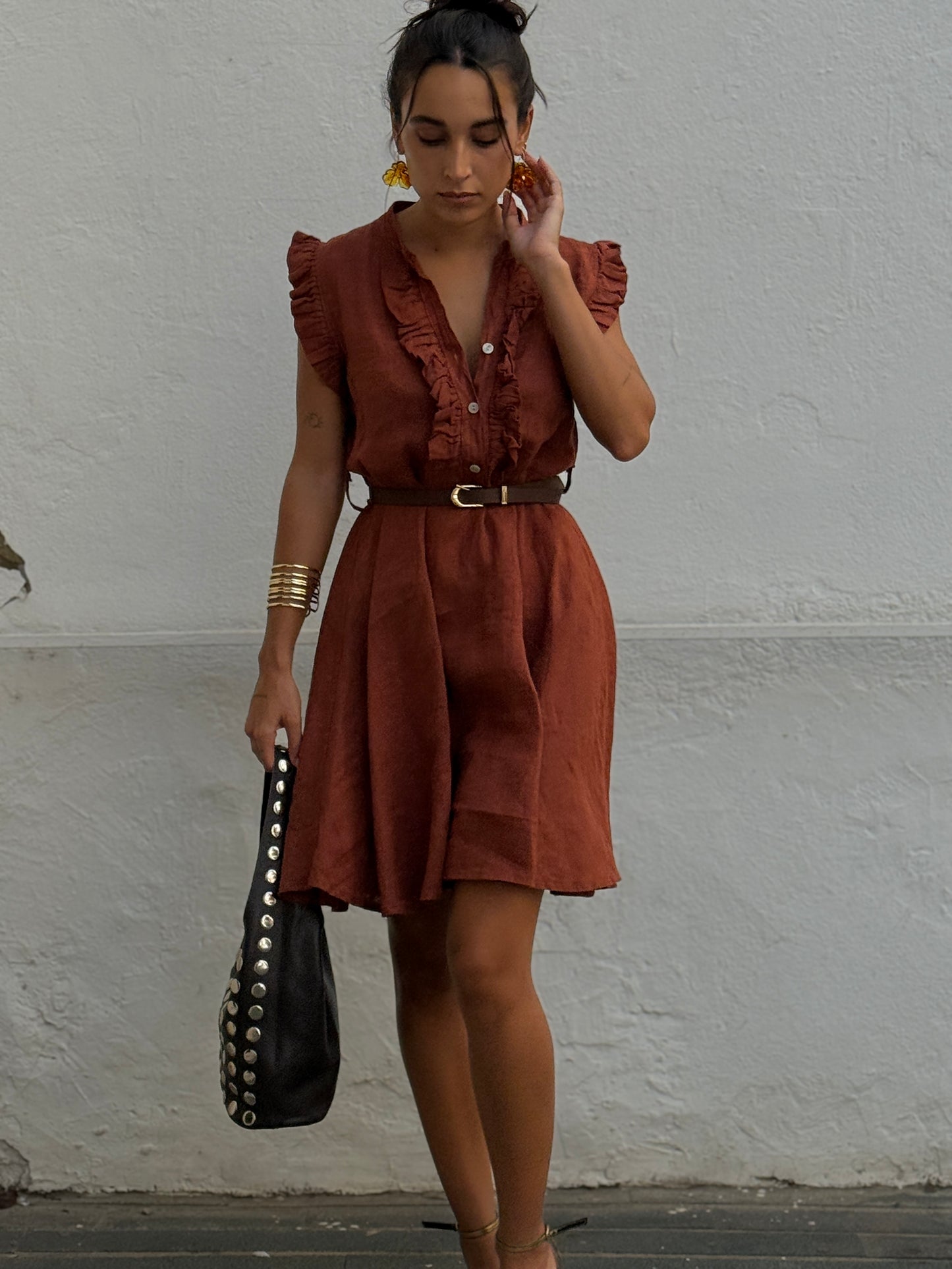 VESTIDO LINO TEJA