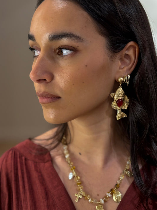 PENDIENTES PEZ PIEDRA