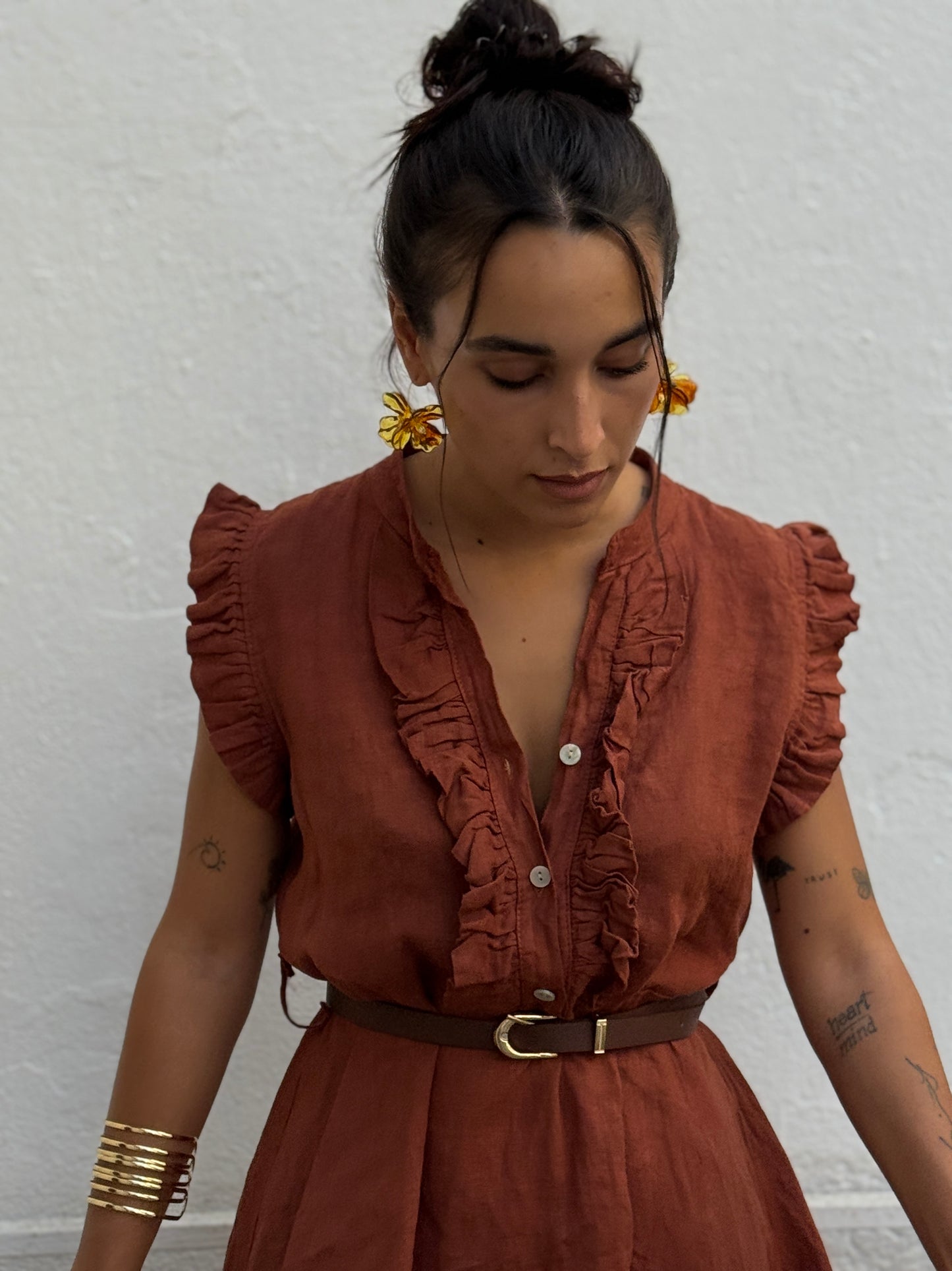 VESTIDO LINO TEJA