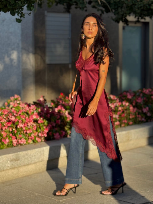 VESTIDO LENCERO BURDEOS