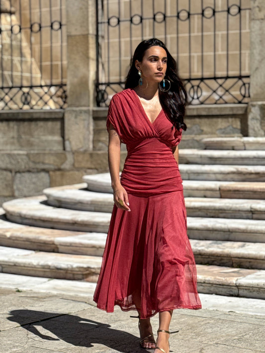 VESTIDO CHIARA TERRACOTA (Preventa con fecha Aprox de entrega el 16 de Abril)