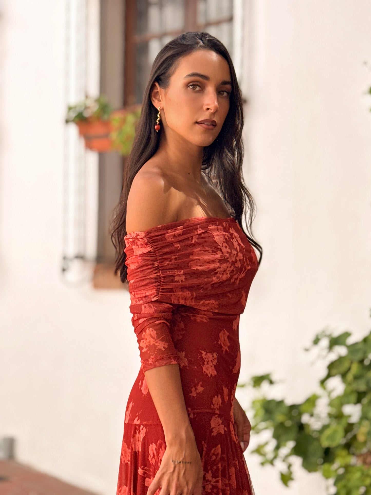 VESTIDO GALA TEJA