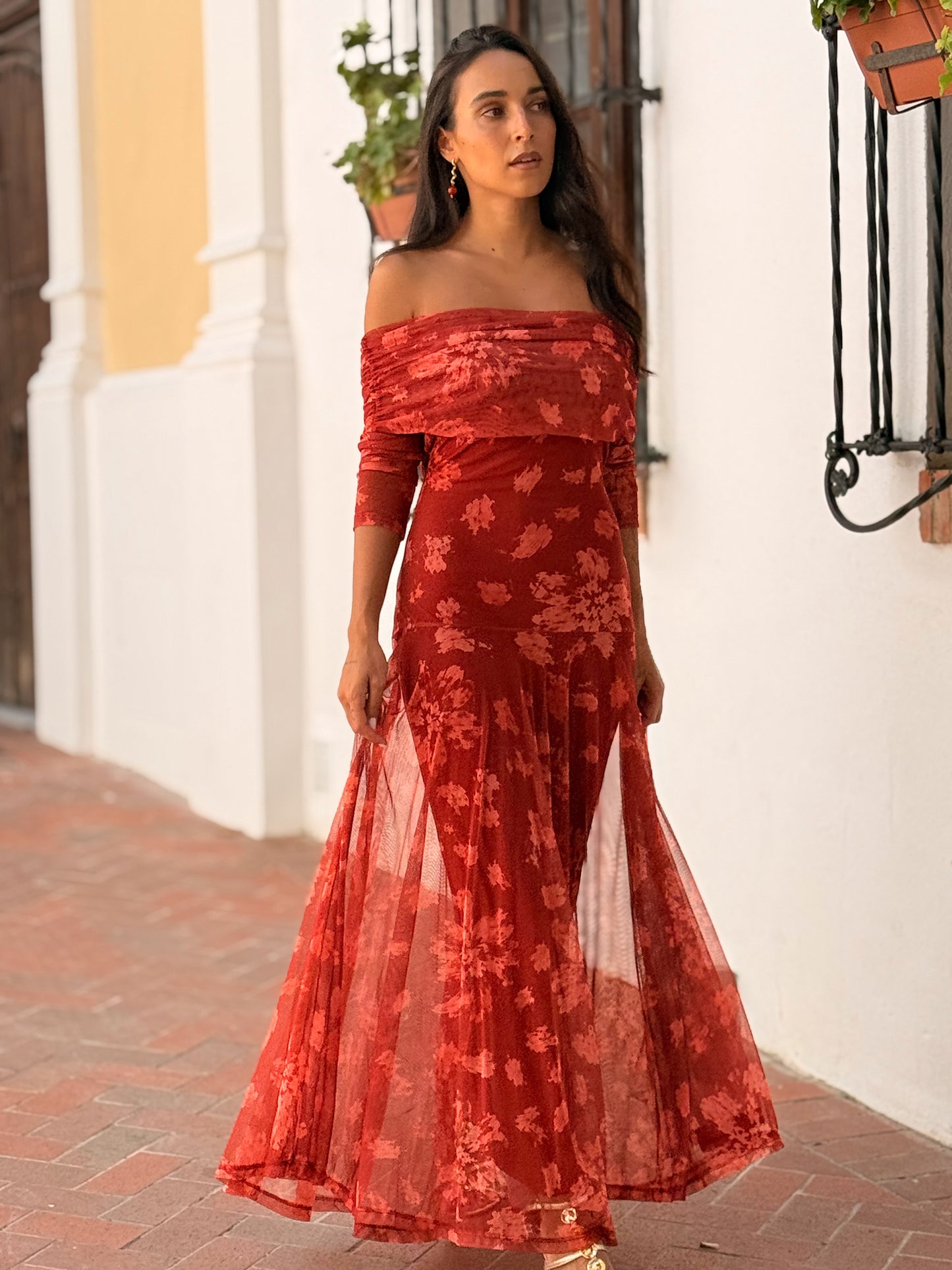 VESTIDO GALA TEJA