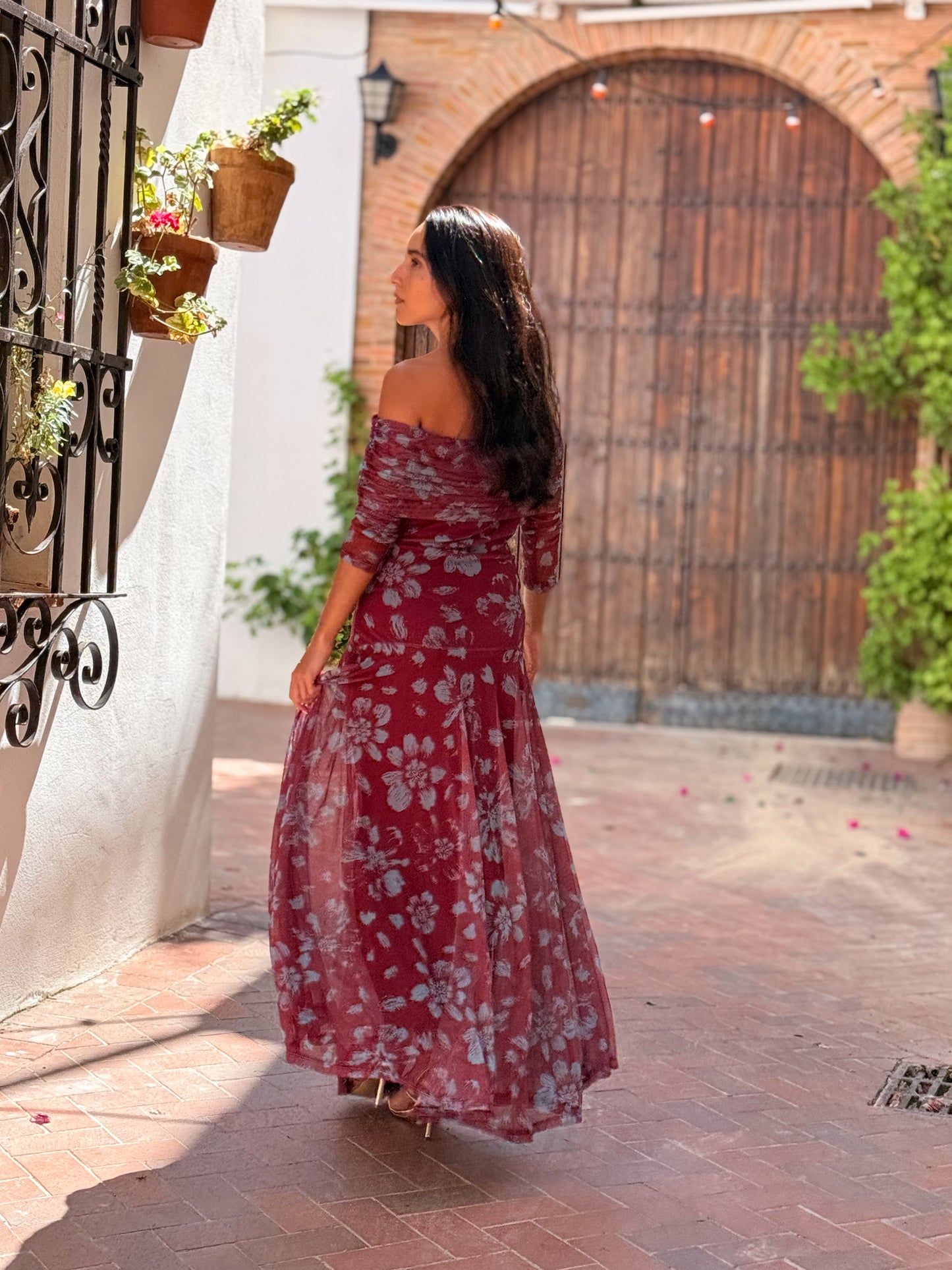 VESTIDO GALA GRANATE