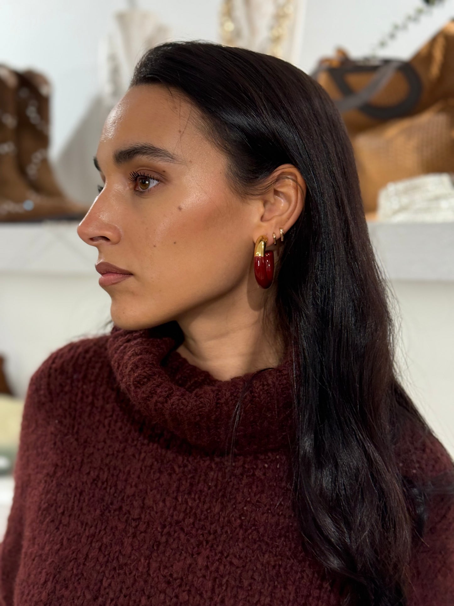 PENDIENTES ARO BURDEOS