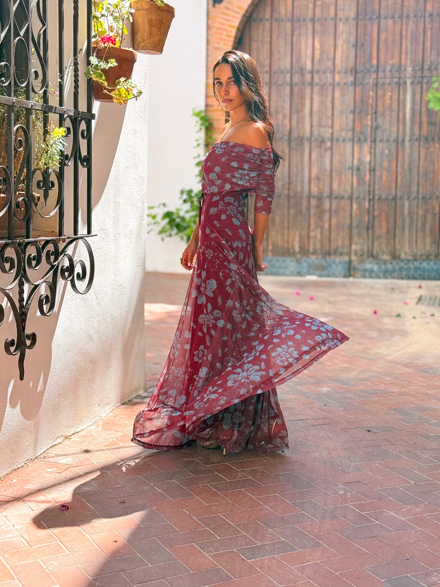 VESTIDO GALA GRANATE