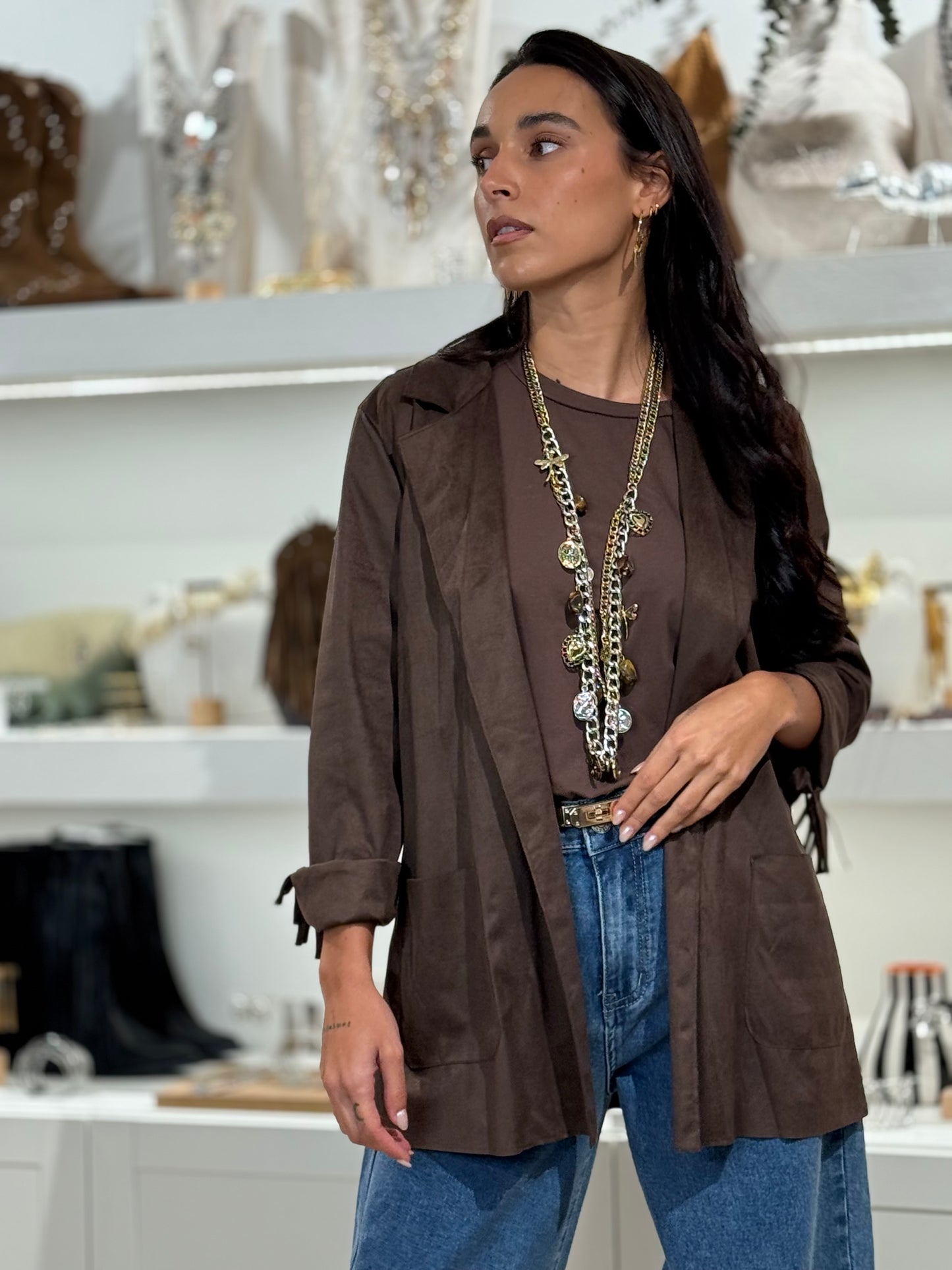 CHAQUETA ANTE FLECOS BROWN