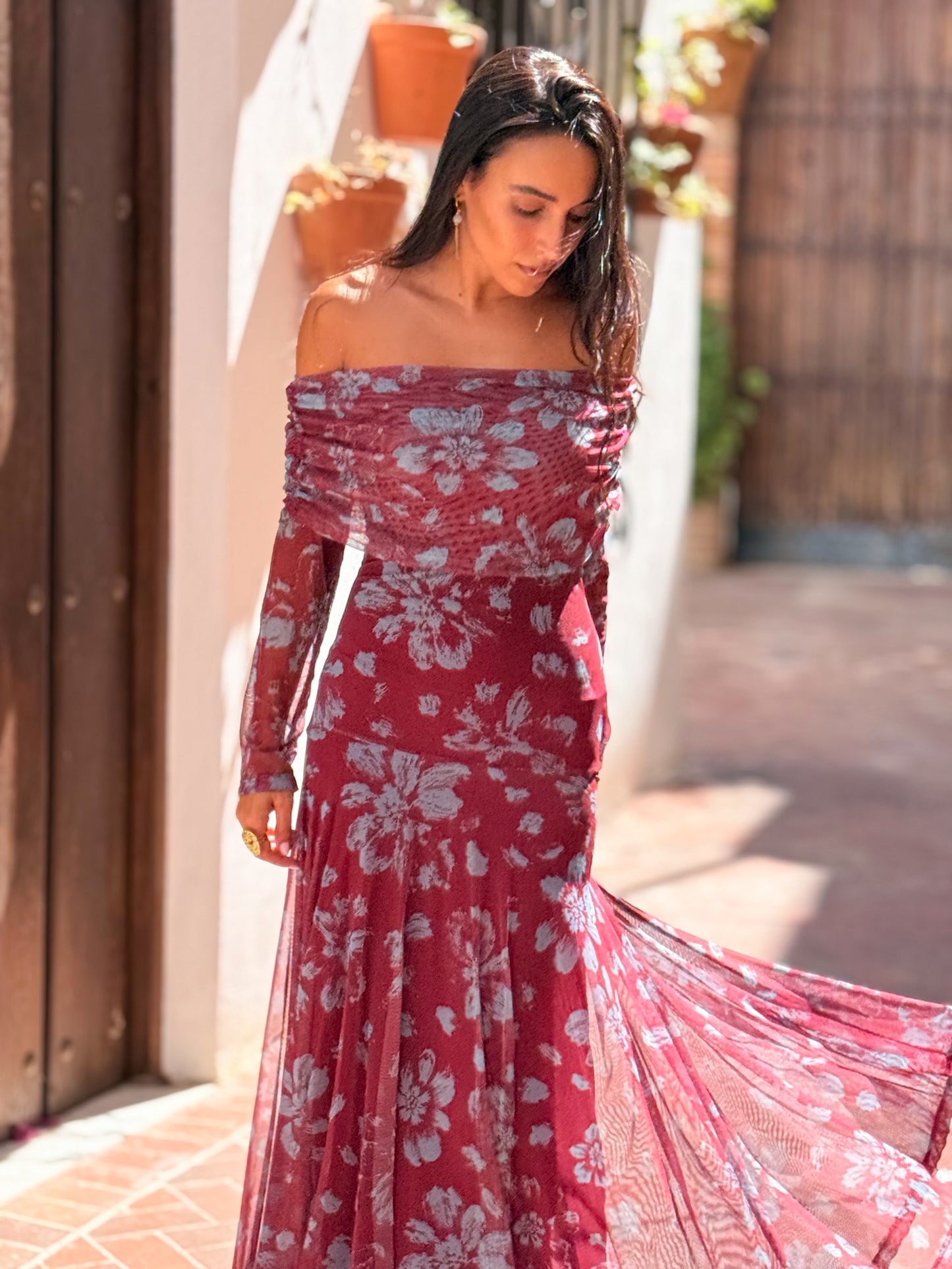 VESTIDO GALA GRANATE