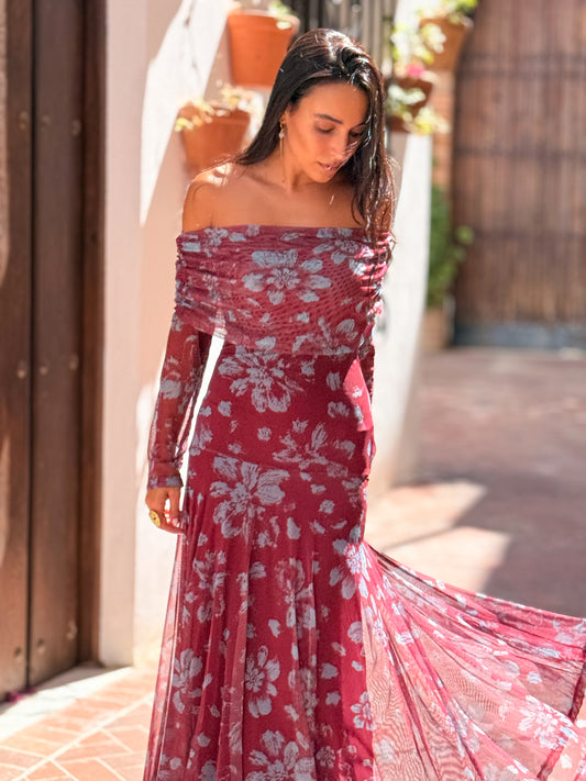 VESTIDO GALA GRANATE