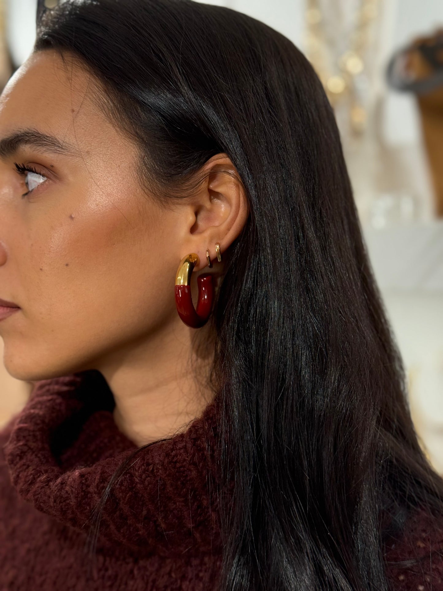 PENDIENTES ARO BURDEOS